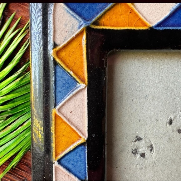 Set of 2 Handpainted Ceramic Tile Picture Frames – Multicolor Geometric Mosaic - Picture 13 of 14